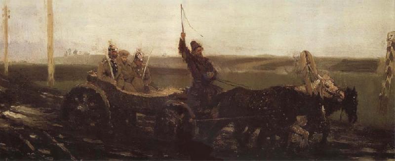 Ilya Repin Under Guard,Along the Muddy Road